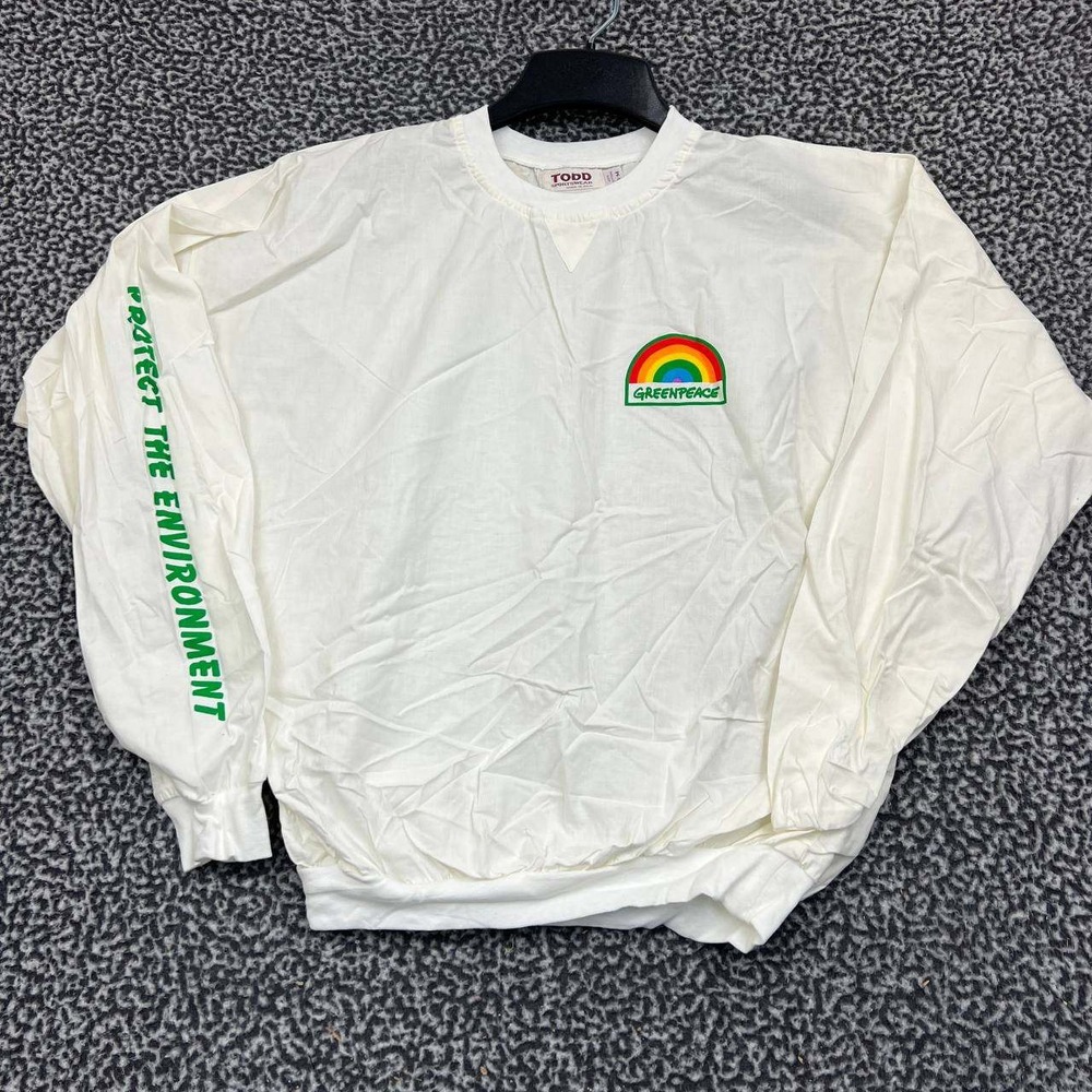 Vintage‎ Greenpeace Rainbow Shirt Men S-M White Todd Long Sleeve New with Defect